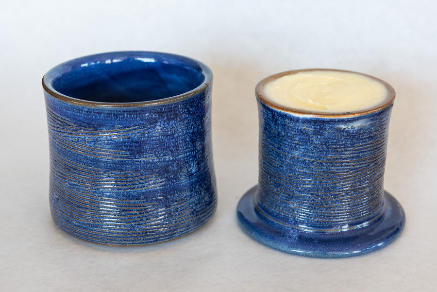 Cobalt Blue Textured Stoneware Butter Crock + 8oz Butter