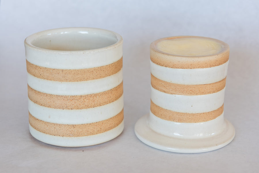 White Stripe Stoneware Butter Crock + 8oz Butter