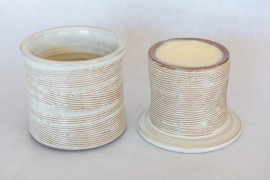 White Textured Stoneware Butter Crock + 8oz Butter